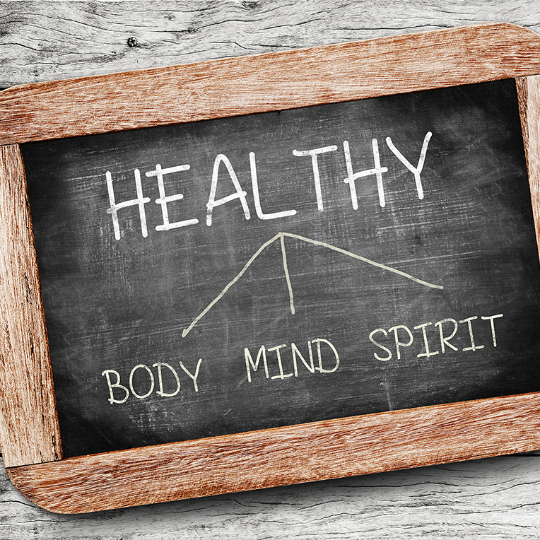 Healthy concept. Body, Mind, and Spirit drawing on blackboard