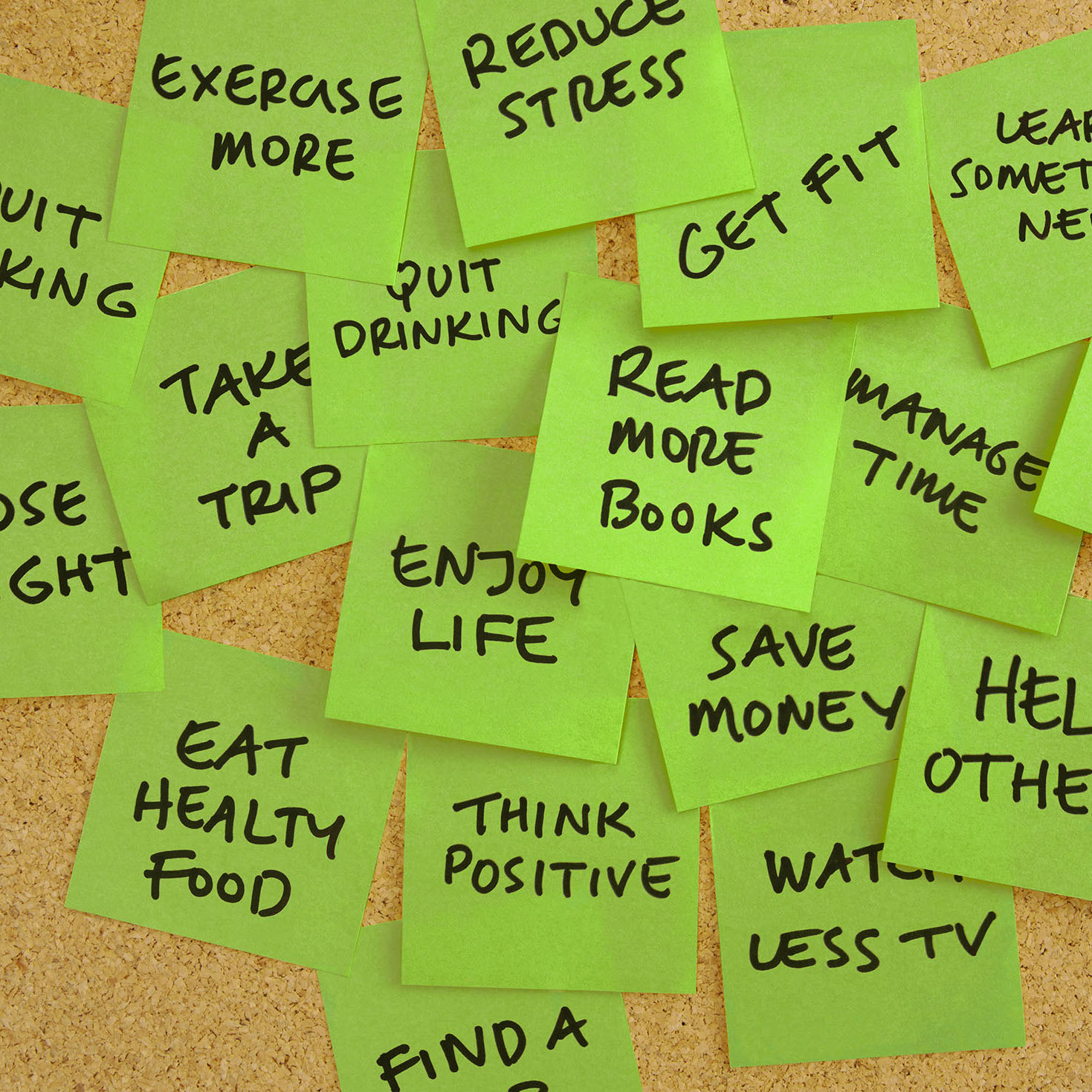 New year wish post it on cork board.