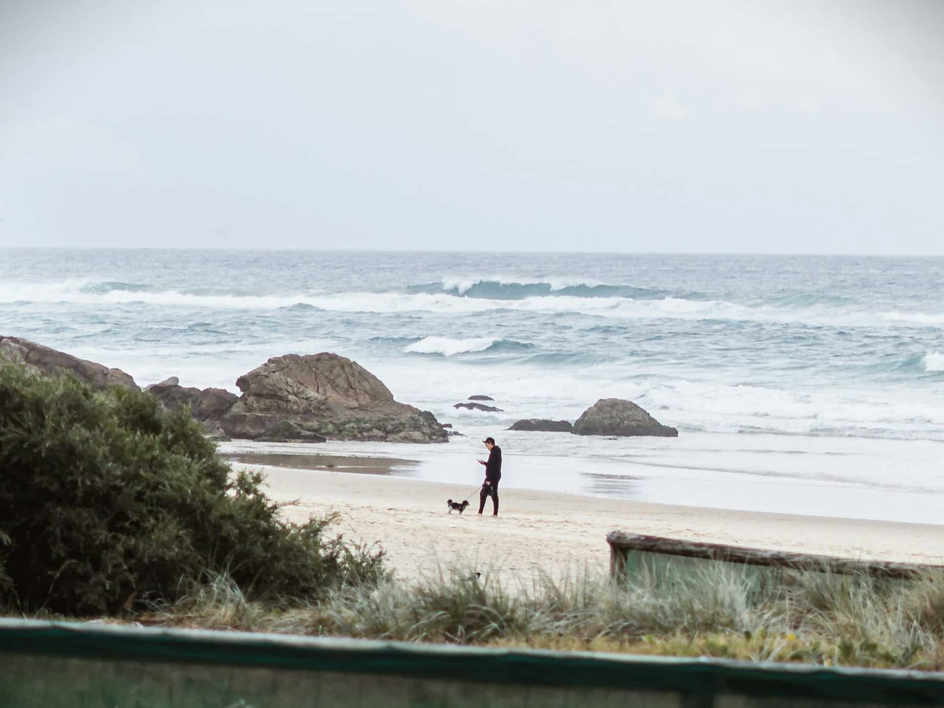 Man walking his dog on the beach on a cold winter's day - Healthy Weight For Life Top 5 Tips to Conquer the Cold